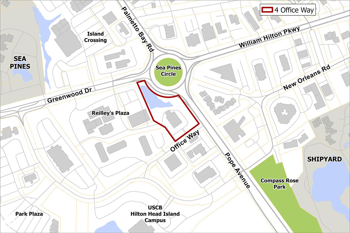 Map of Sea Pines Circle area with property outlined