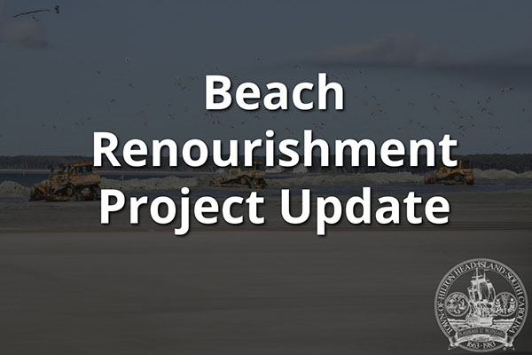 Beach Renourishment Project Update text with Town Logo over faded beach construction