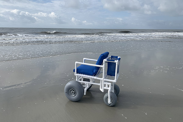 Beach Wheelchair on the beach at the waters edge