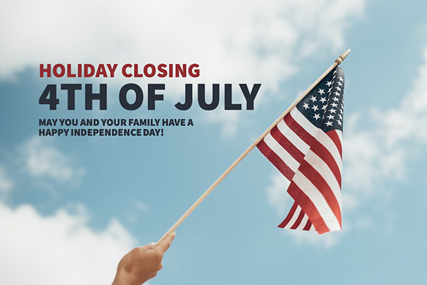 Hand Holding American Flag - Holiday Closing 4th of July