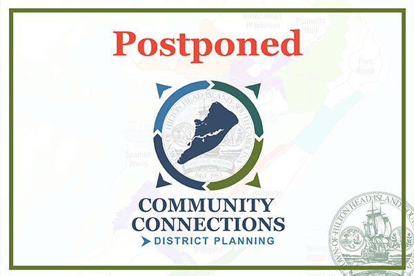 Postponed Community Connections District Planning Text with project logo of island outline and town logo