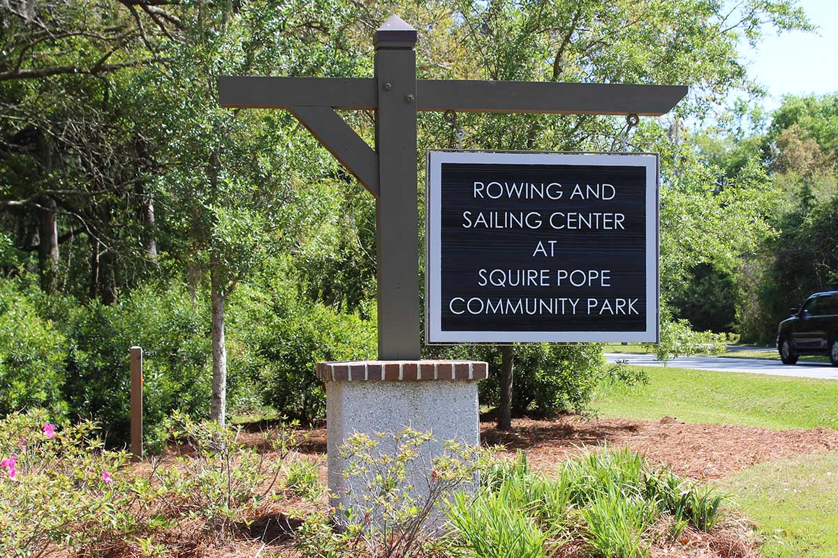 Rowing and Sailing Center at Squire Pope Community Park Sign